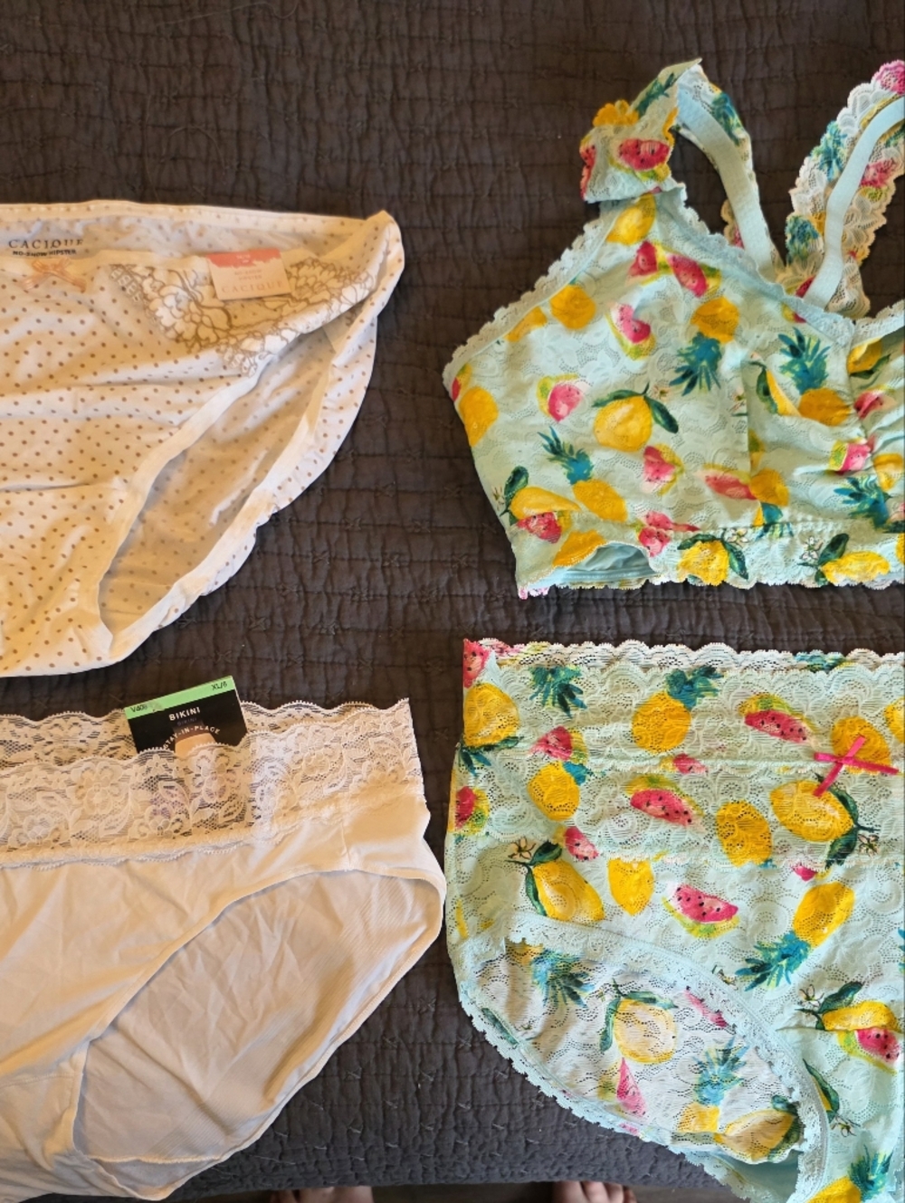 Bali Mint Lemon & Pink Fruit Lace-Trim Panty and Bralette Set